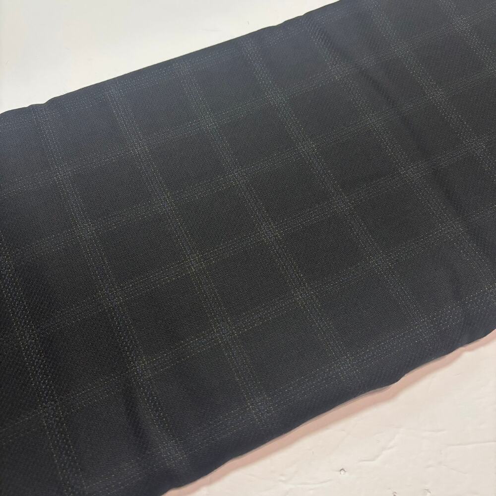 Black Wool Windowpane Suiting Fabric 60" x 2.5 Yds Blue Tan Plaid Twill UK